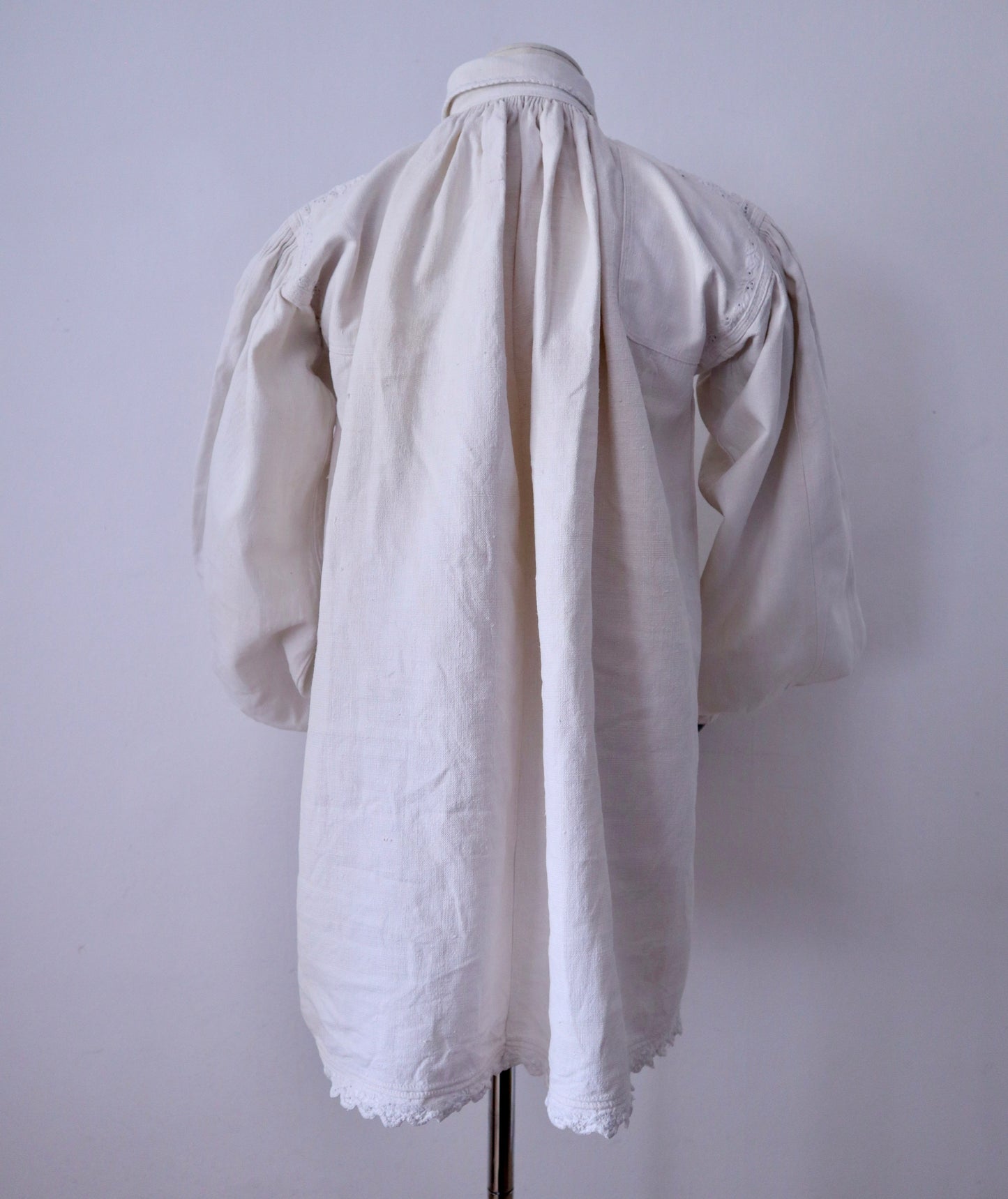 1930s–1940s Transylvanian Linen Shirt with Pressed Glass Buttons