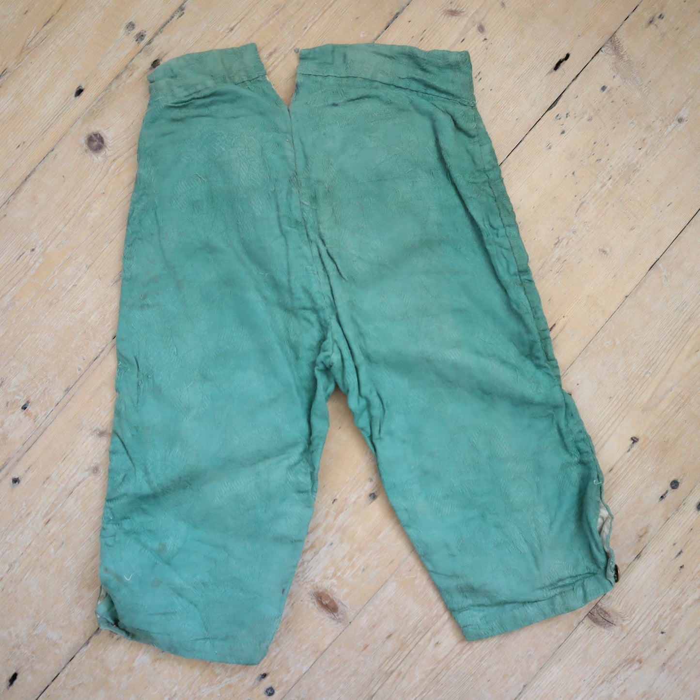 Antique French Child’s Theatre Costume Breeches Green Woven Cotton