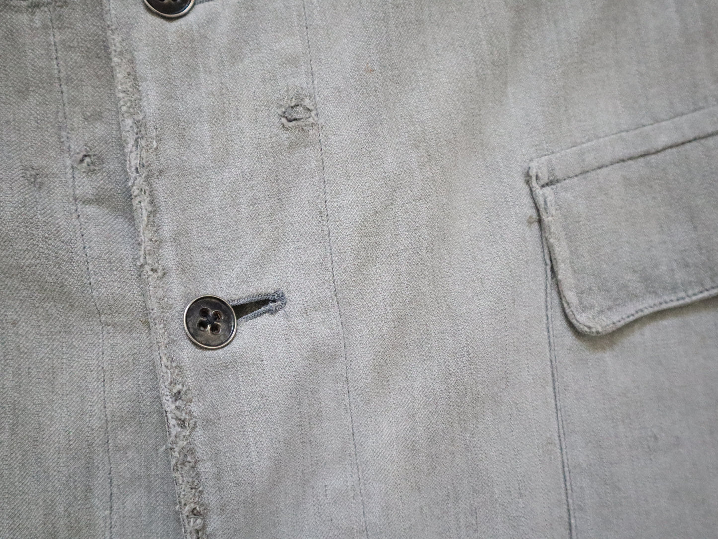 1930s French Grey Cotton Workwear Jacket Patched Repaired