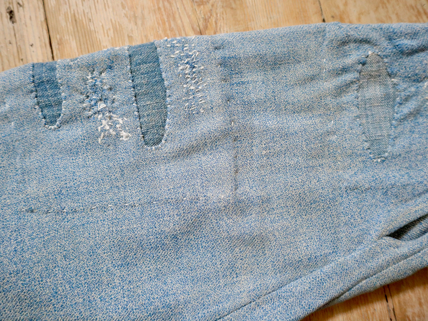 1930s - 40s French Blue Speckled Shirt Workwear Chore Darned Patched Repaired