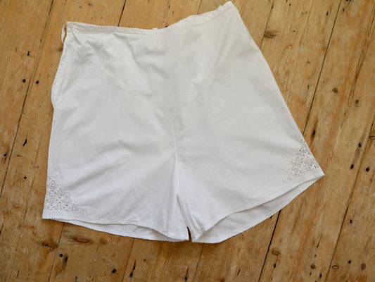 Antique French White Cotton Knicker Shirts Embroidered Early 1900s Monogram Bloomers