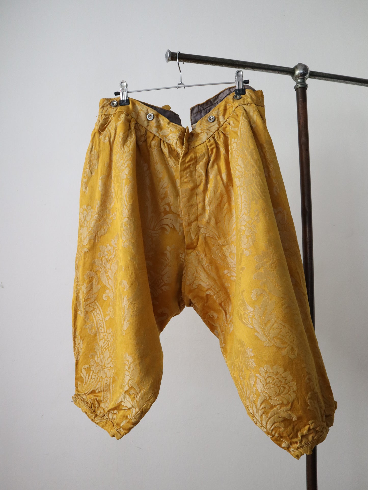 Antique French Golden Yellow Brocade Silk Breeches Pants Trousers Theatre Opera Costume