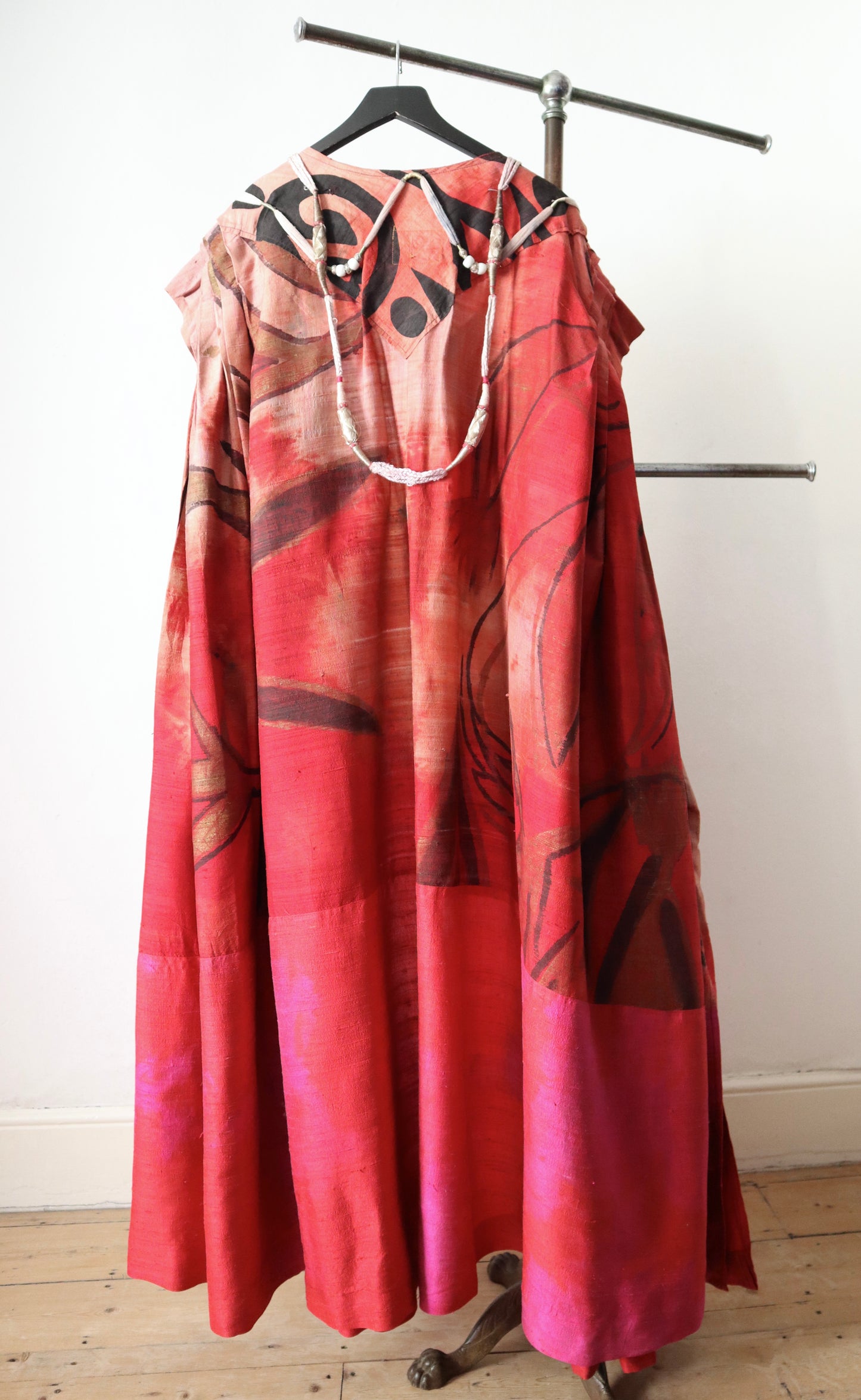 Royal Opera House Raw Silk Gown Red Pink Gold Hand Painted Samson Delilah