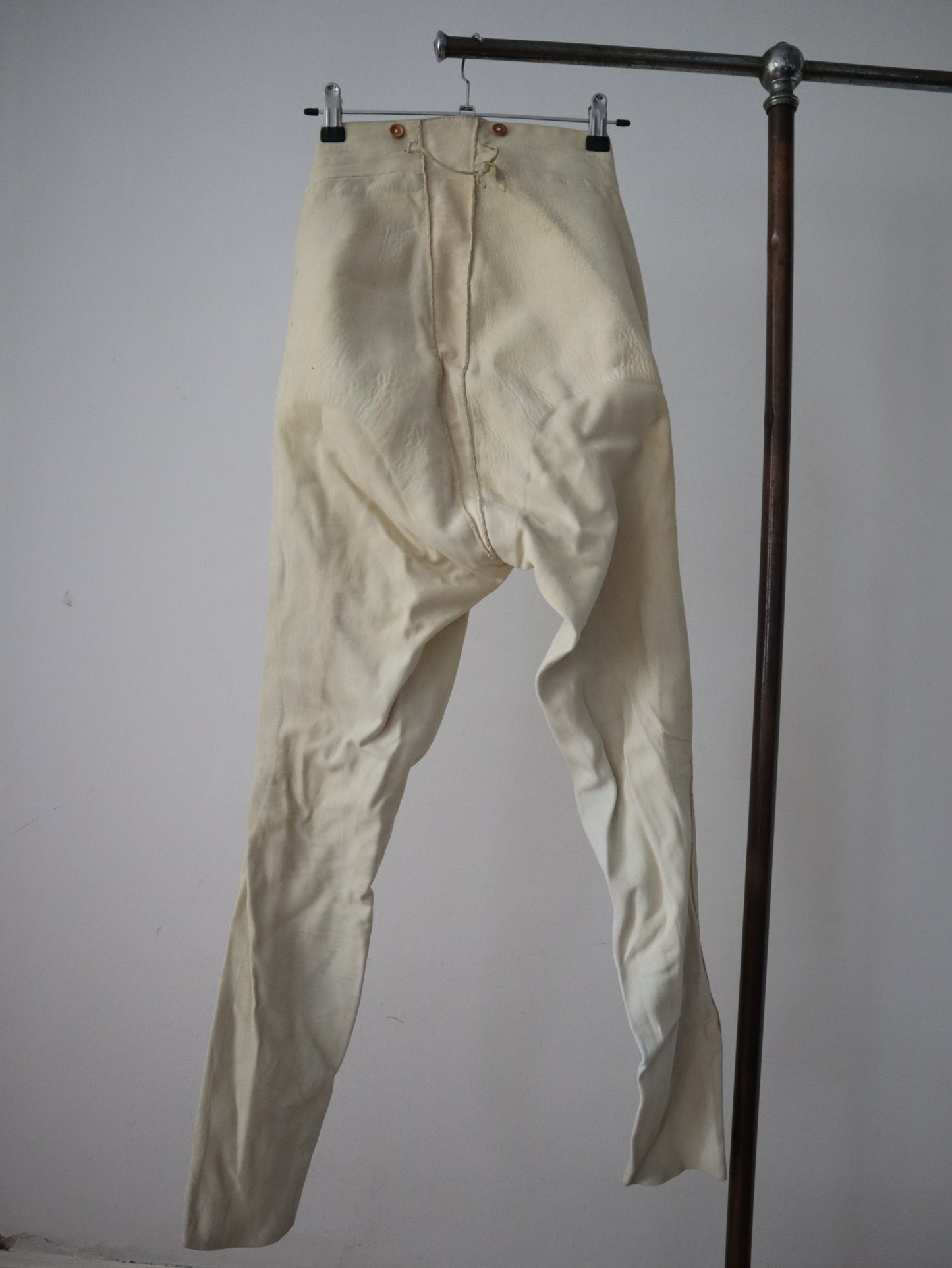 1800s French Lambskin Breeches Trousers RARE High Waist Mother of Pearl Buttons