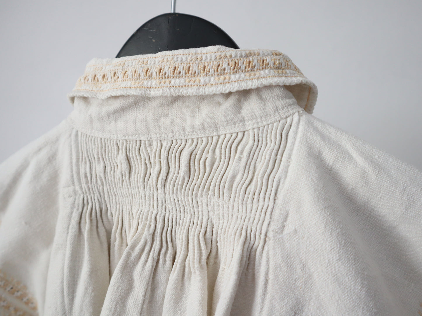 1930s Transylvanian Folk Blouse Shirt Weave Crochet Pleats Traditional Romanian Linen Eastern European