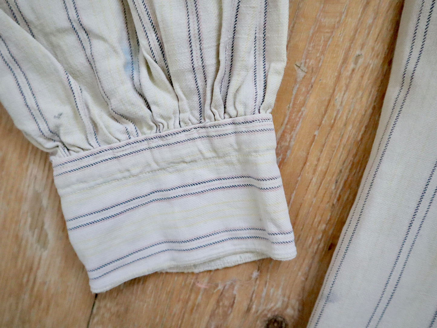 1930s French Workwear Shirt Patched Repaired Stripes Striped