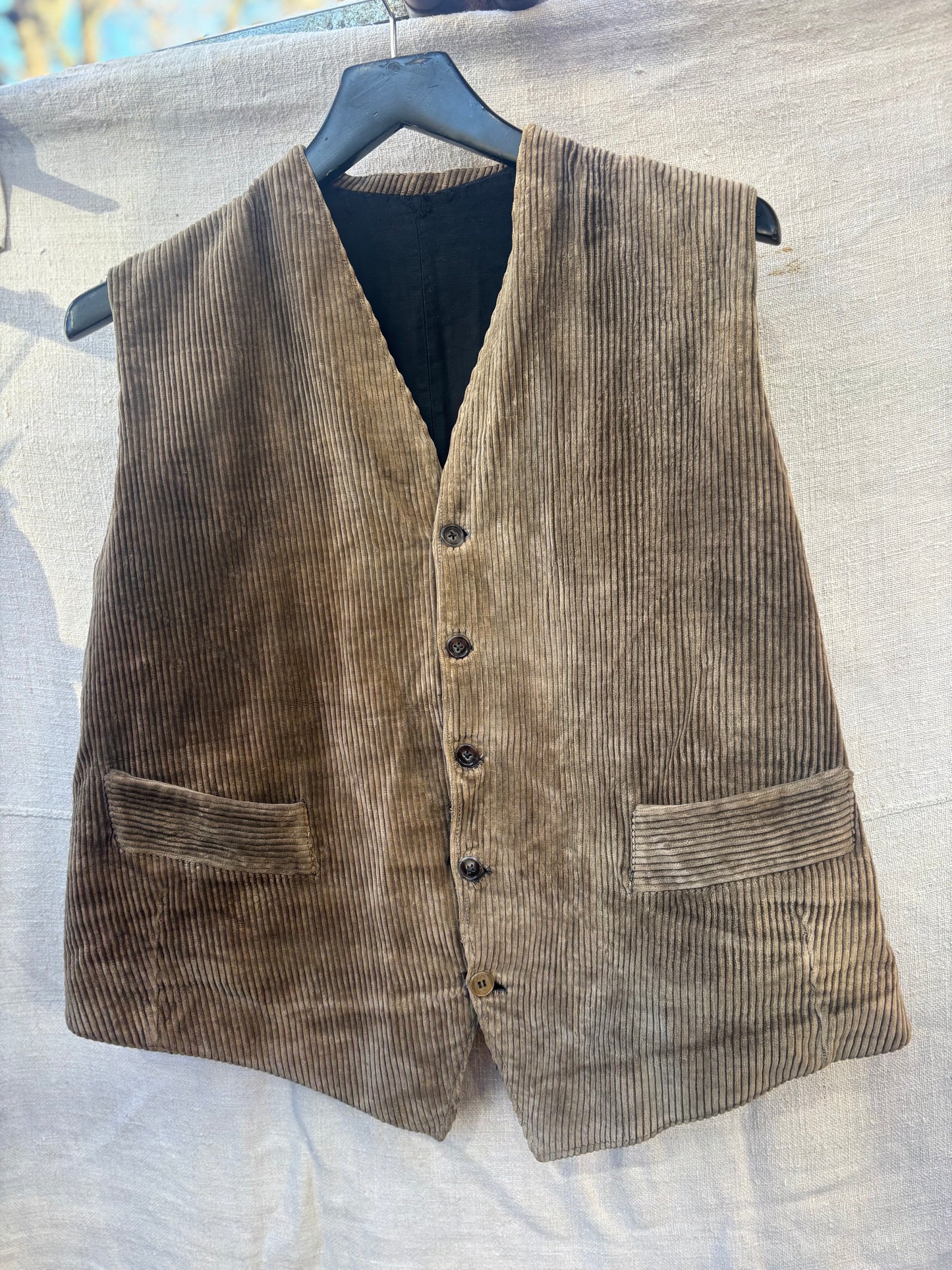 1940s French Brown Corduroy Waistcoat Vest Cotton Workwear Chore