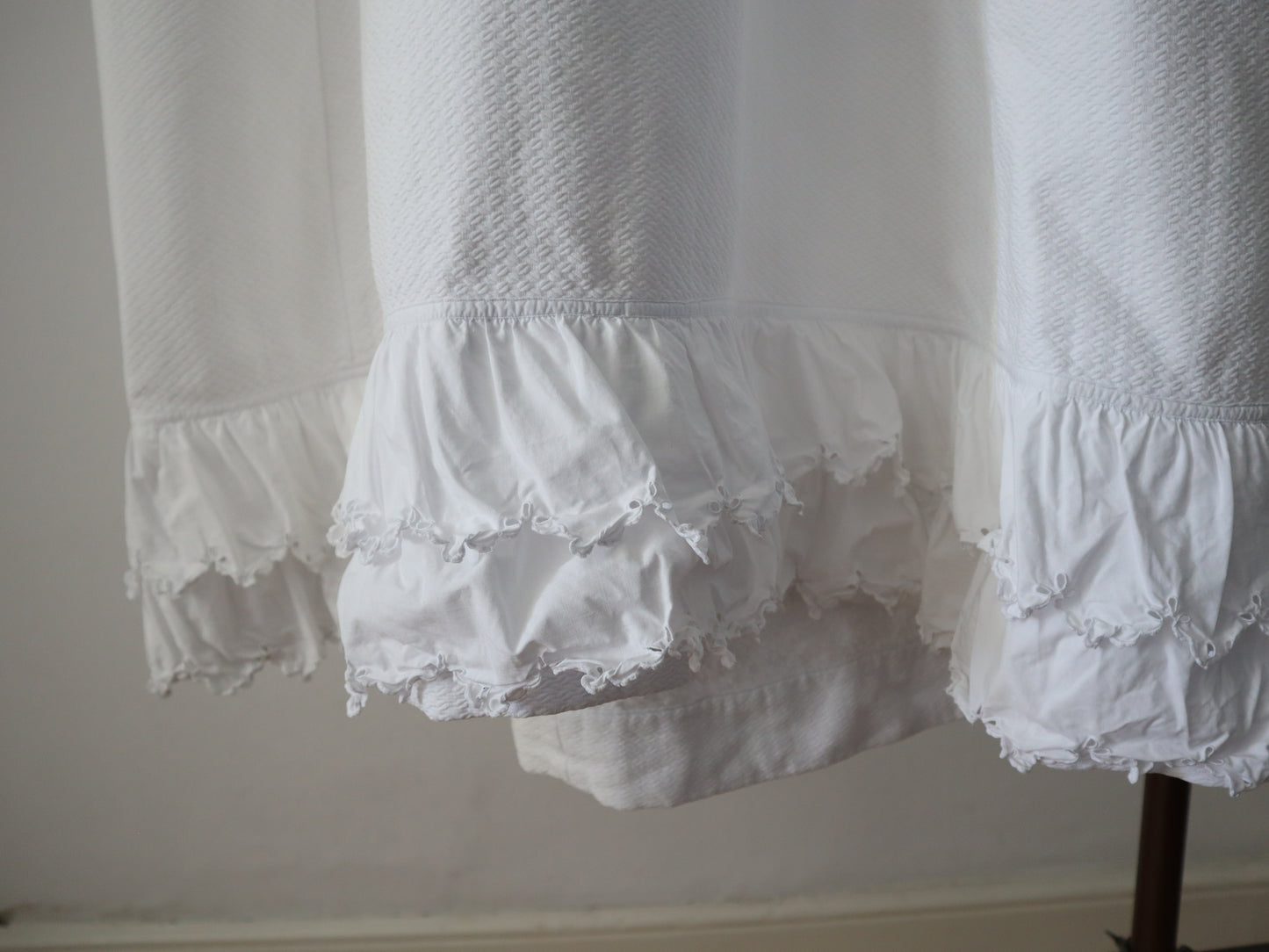 Antique French White Cotton Skirt Petticoat Hem Drawstring Waist