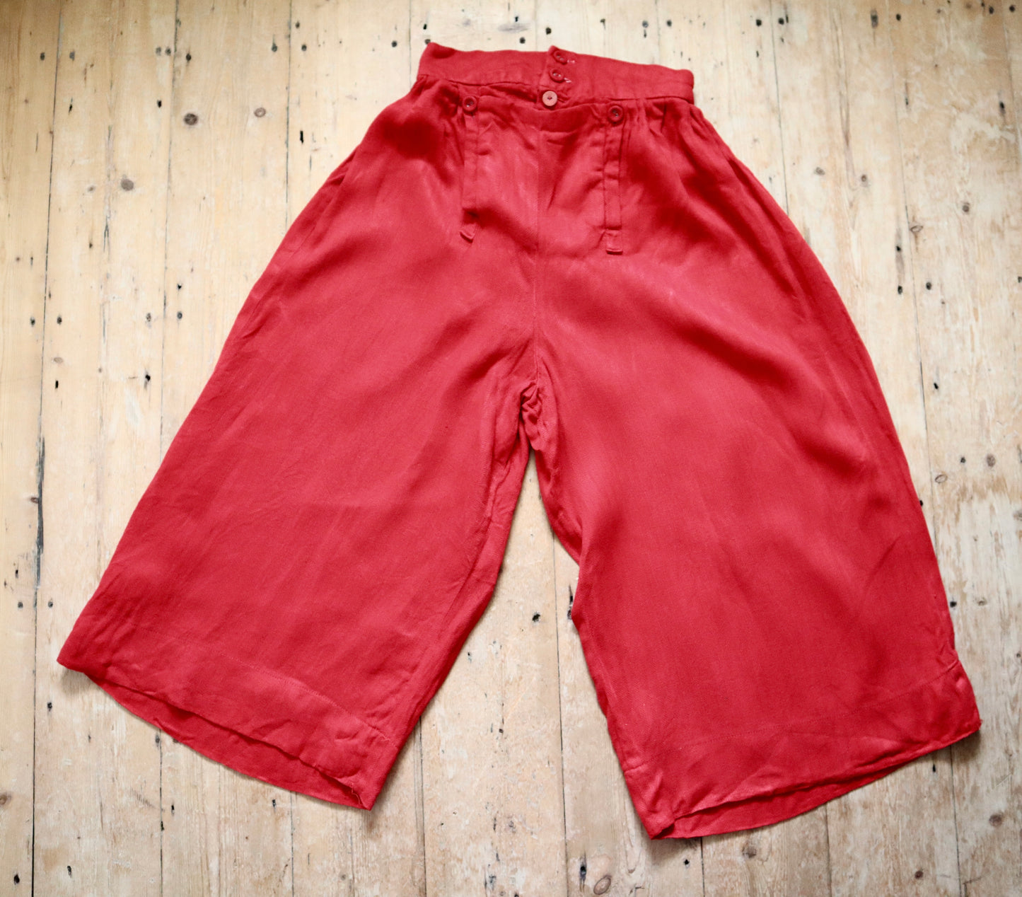 Red Herringbone Cotton Wide Leg Trousers Pants Sailor Style Flap Front Opera Costume