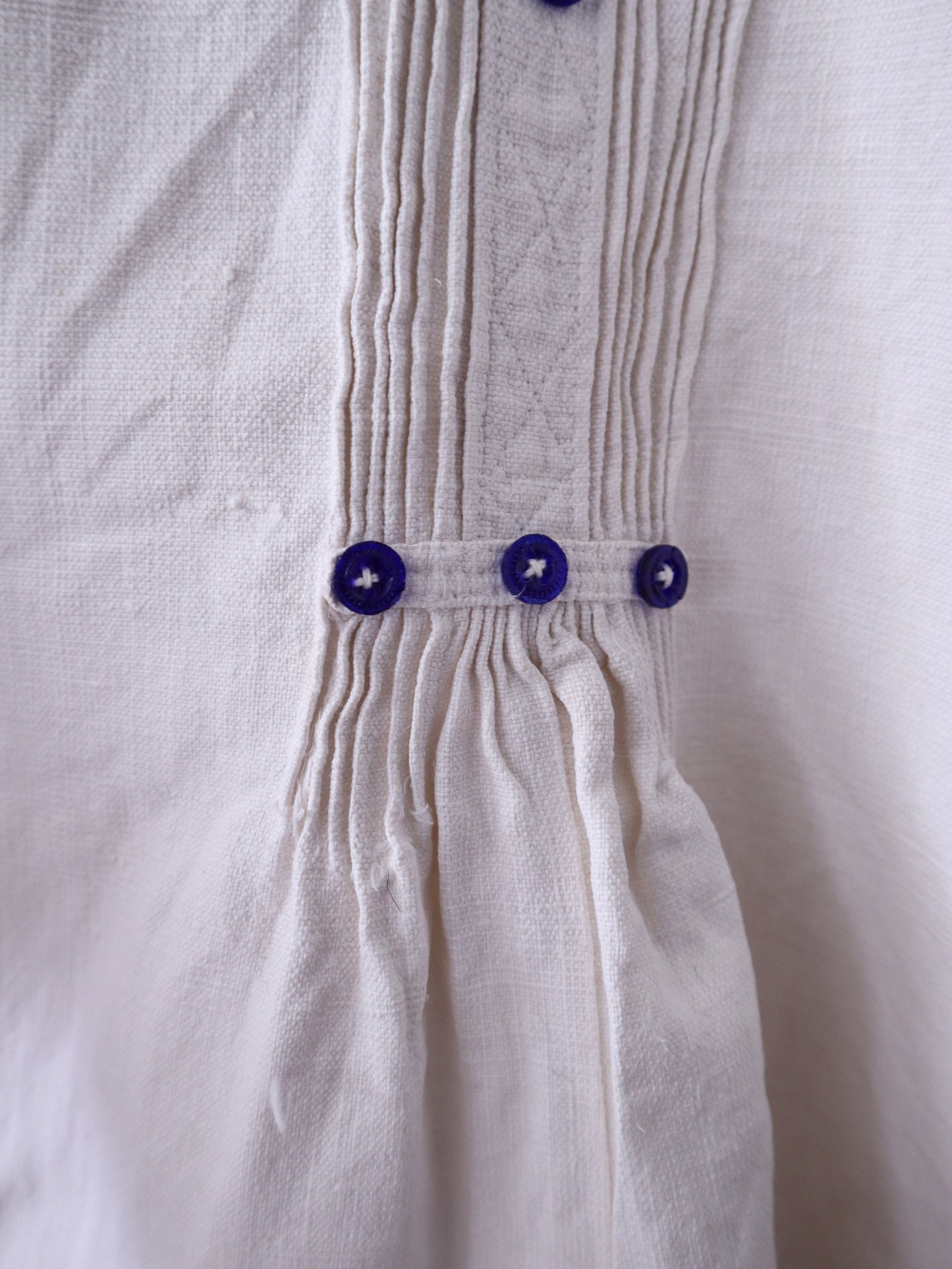1930s–1940s Transylvanian Linen Shirt with Pressed Glass Buttons