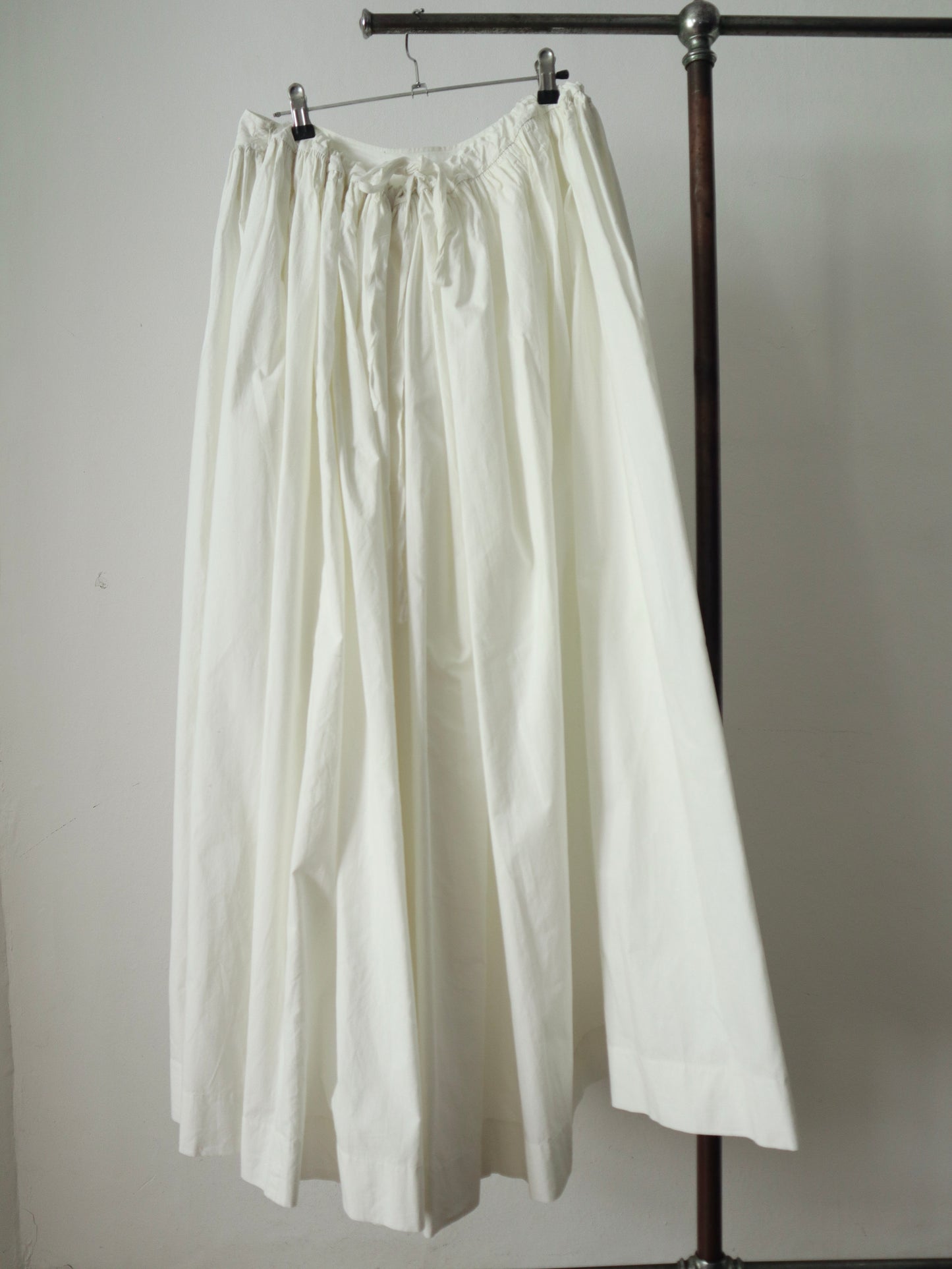 Antique French White Cotton Skirt Petticoat Drawstring Waist Long