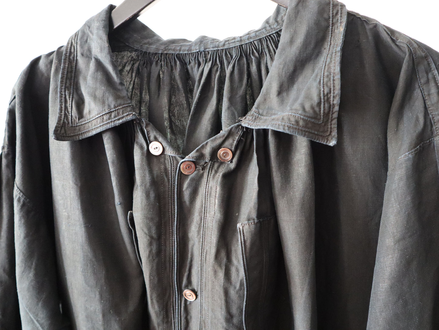 Antique Indigo Linen Biaude Farmer’s Smock Artist Agricultural Painter Shirt