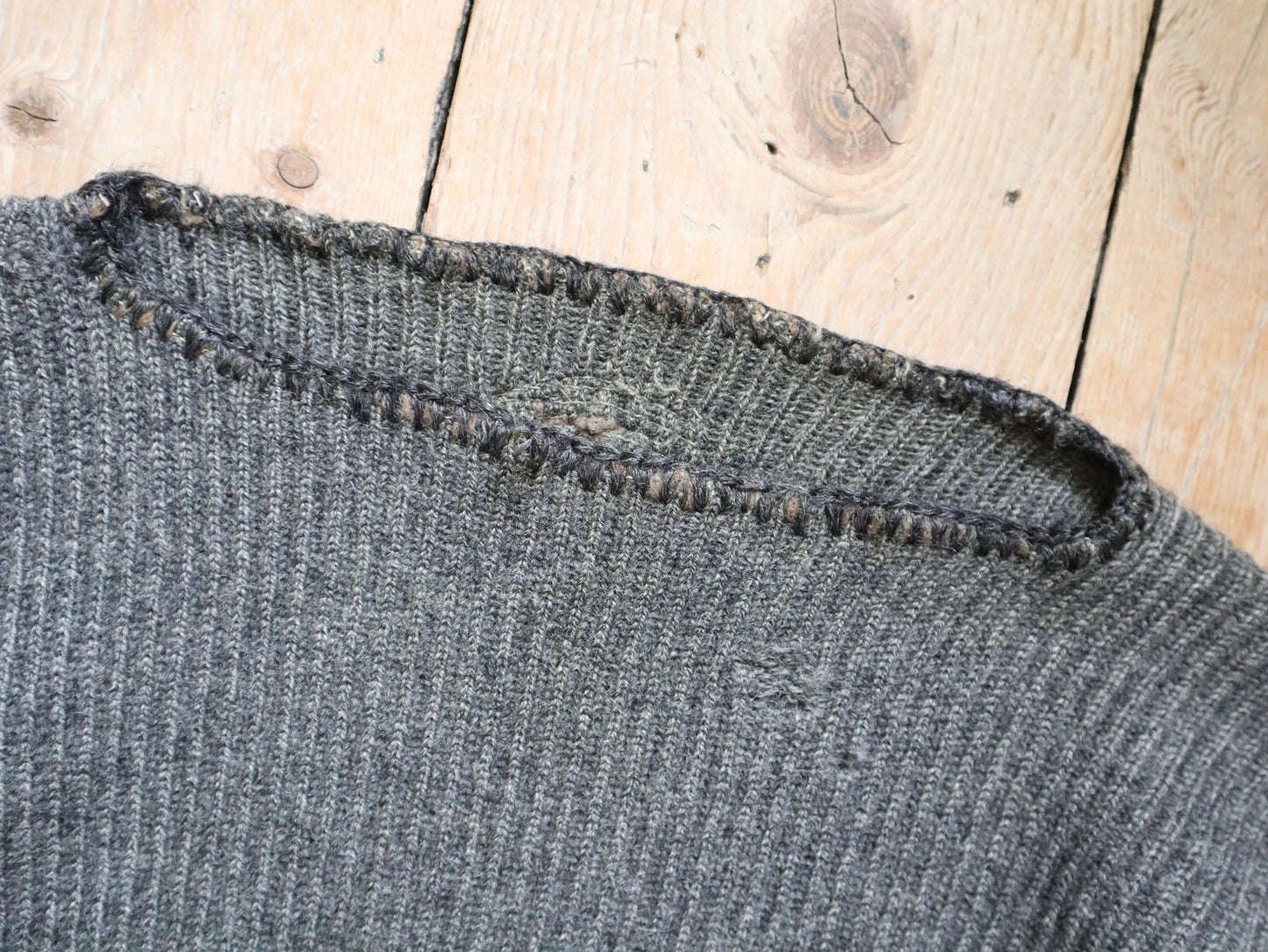 1930s Swedish Knit Jumper Grey Black Stripe Wrecked Holes Repairs