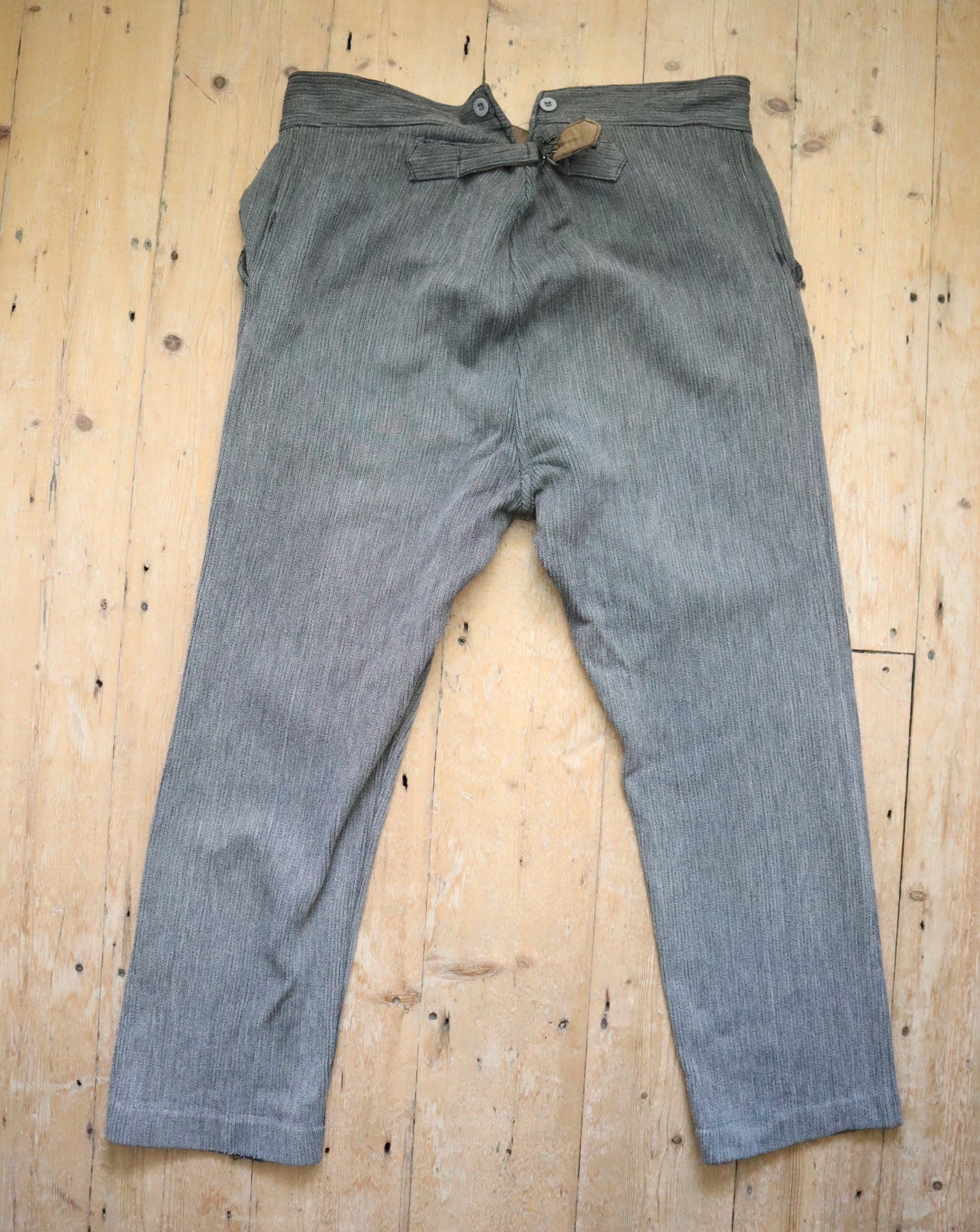 1940s French Workwear Trousers Grey Coutil Cotton Chore Pants Ribbed