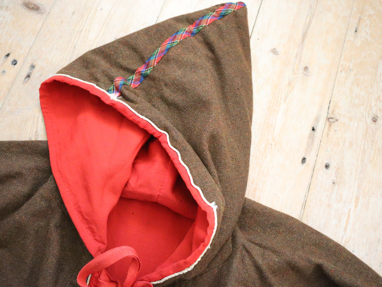 1920s 30s Hooded Coat FrenchTheatre Costume Brown Wool Appliqué Colourful Panels