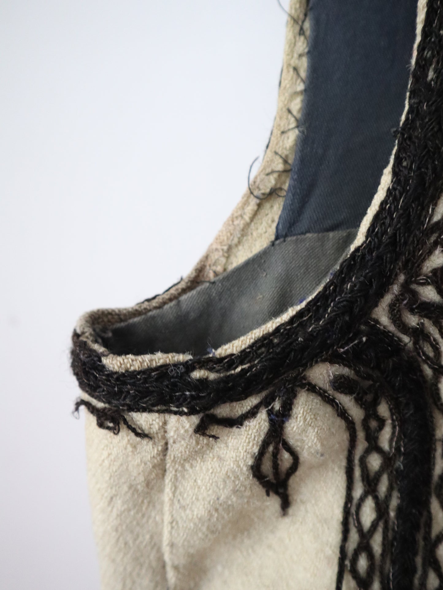 1920s 1930s Transylvanian wool folk waistcoat with black and red soutache decoration