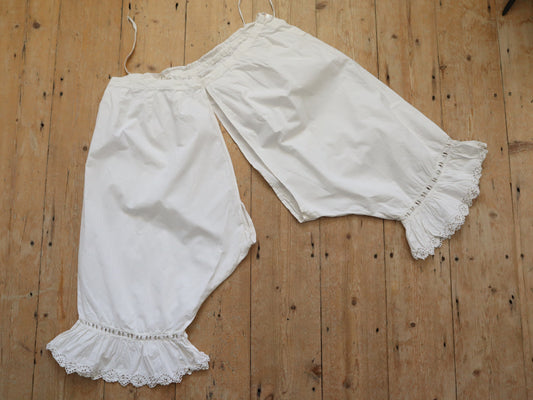 Antique French White Cotton Bloomers Cutwork Embroidery Early 1900s Knickers