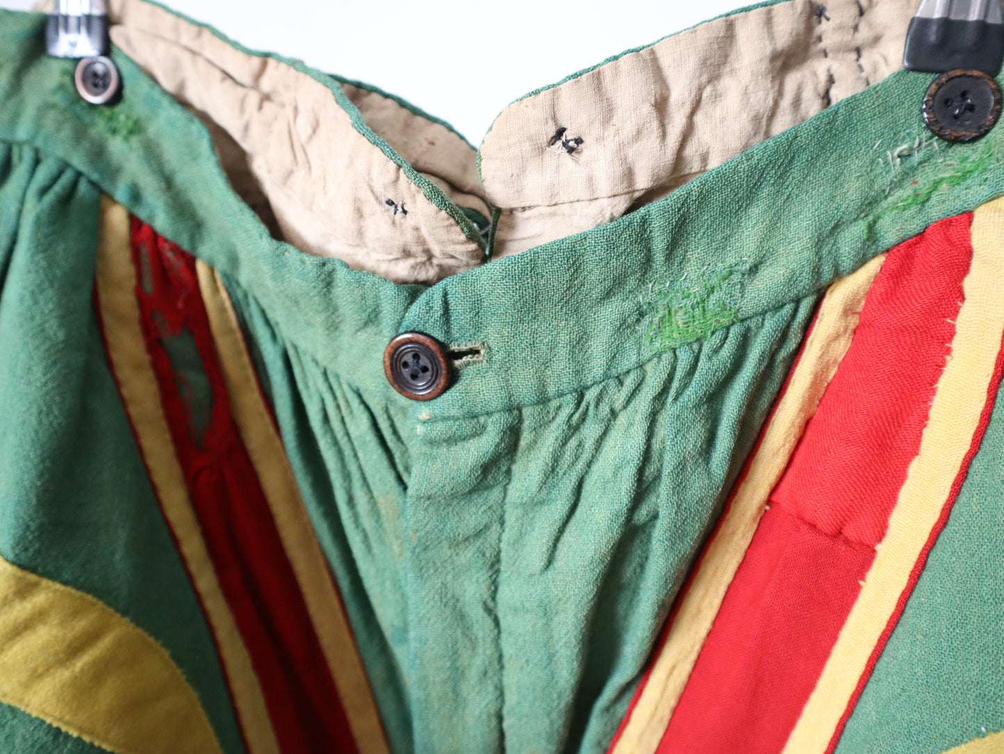 Antique French Opera Costume Breeches Trousers Pants Wool linen Renaissance Style Slash 1900 Green Red Yellow Balloon Leg