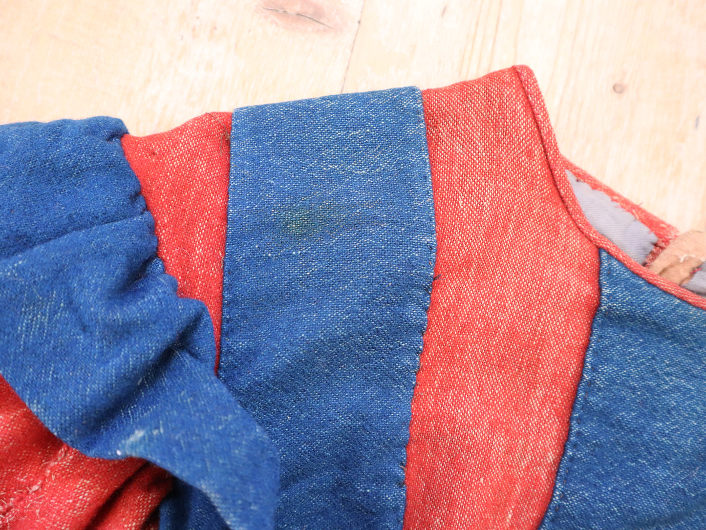 Antique French Theatre Costume Tunic Dress Renaissance Medieval Style Red Blue Stripes Yellow Bows Rare