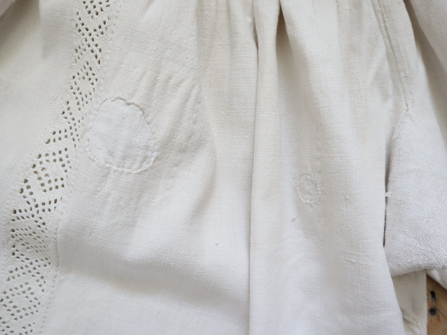 C.1930s Transylvanian Linen Folk Trousers Crochet Inserts Pants Cropped Wide