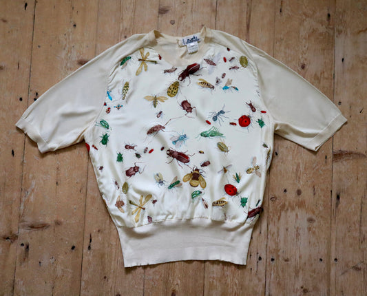 1980s Hermès Silk Blouse Top Les Insectes Insects Bugs RARE