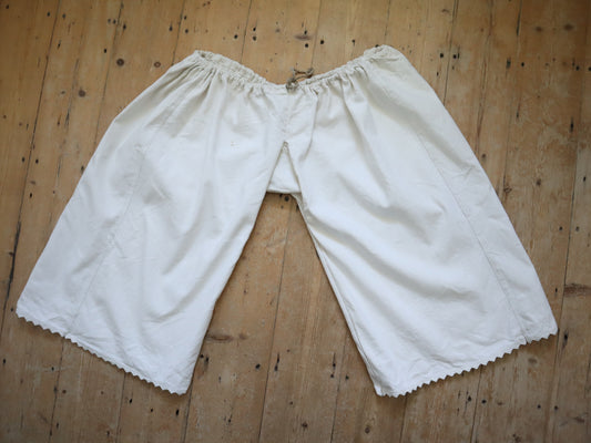 C.1930s Transylvanian Linen Woven Folk Trousers Pants Cropped Wide