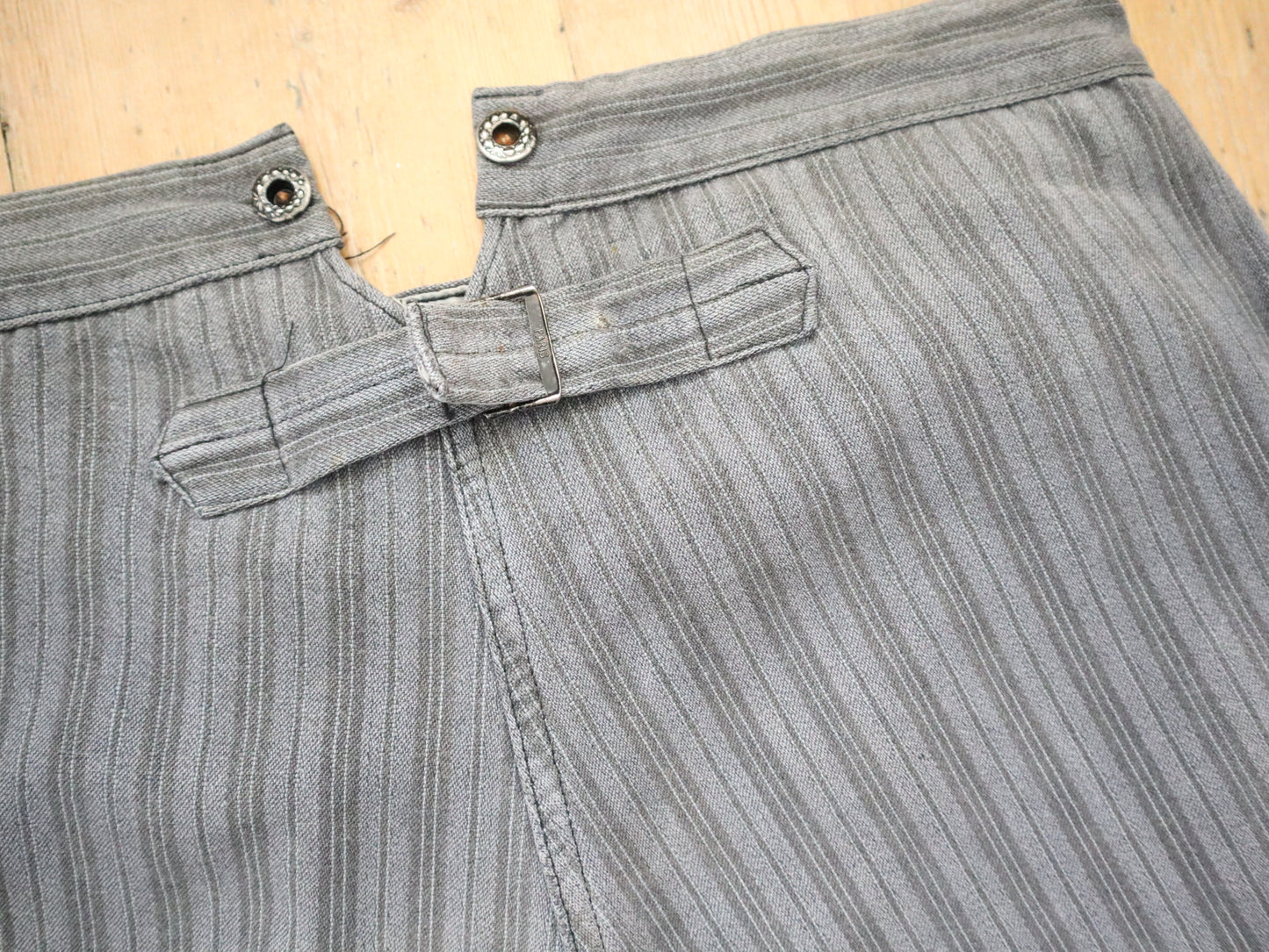 1950s French Grey Stripe Cotton Chore Pants Workwear Trousers Salt Pepper