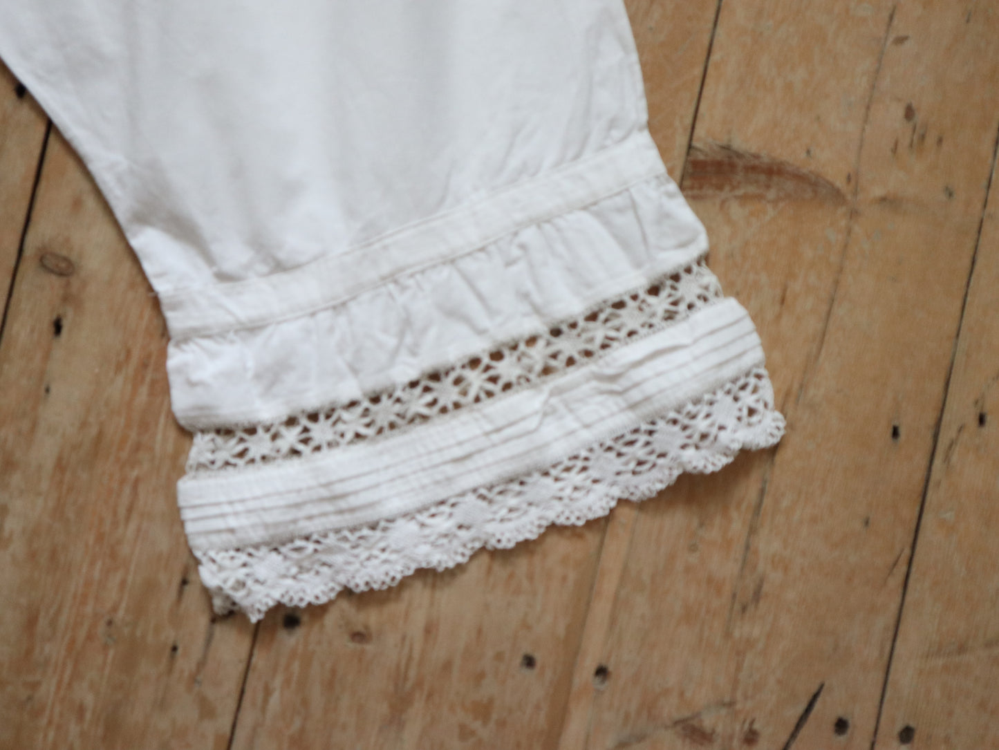 Antique French White Cotton Bloomers Knickers Shorts Crochet Long Early 1900s