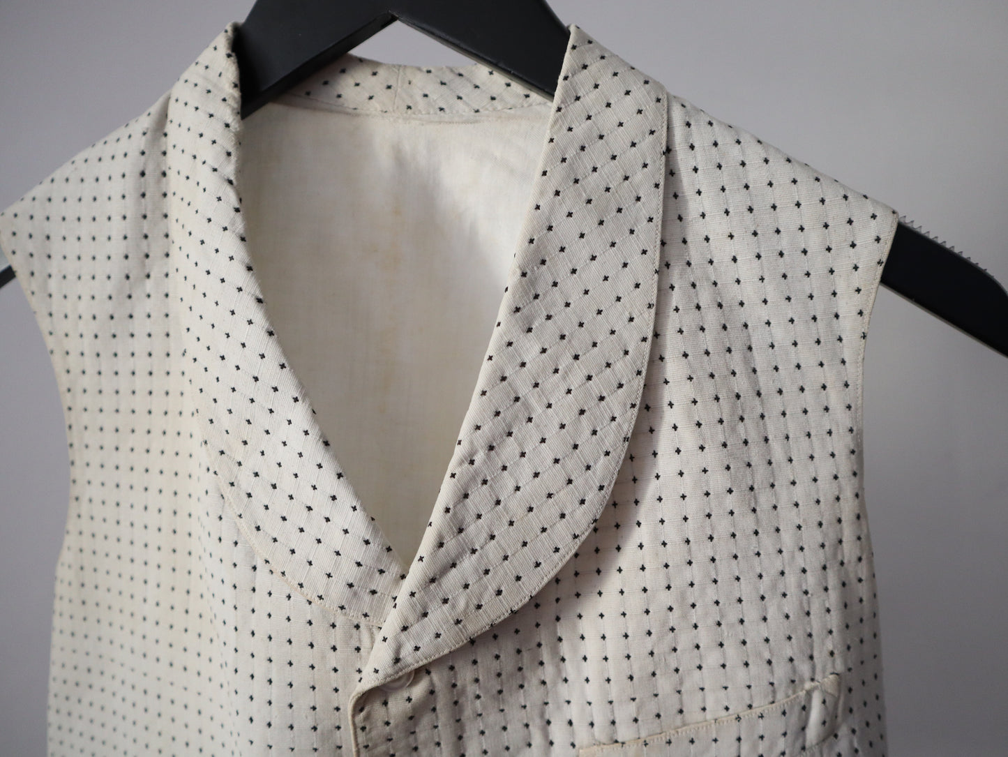 Antique French Cotton Waistcoat White Black Woven Cross Detail