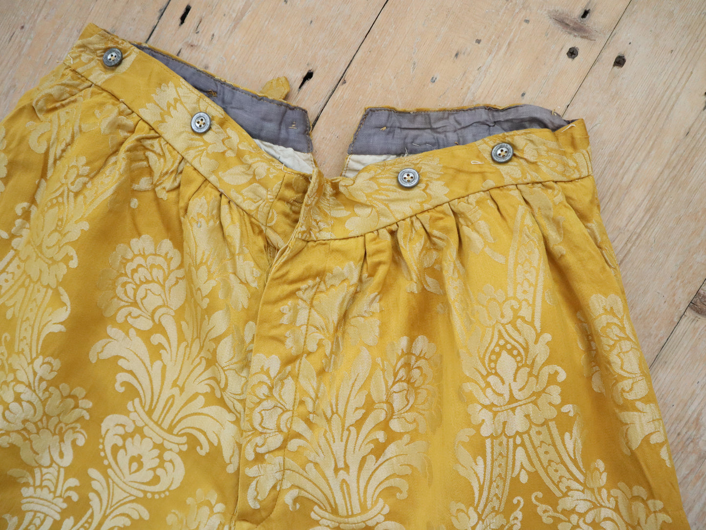 Antique French Golden Yellow Brocade Silk Breeches Pants Trousers Theatre Opera Costume