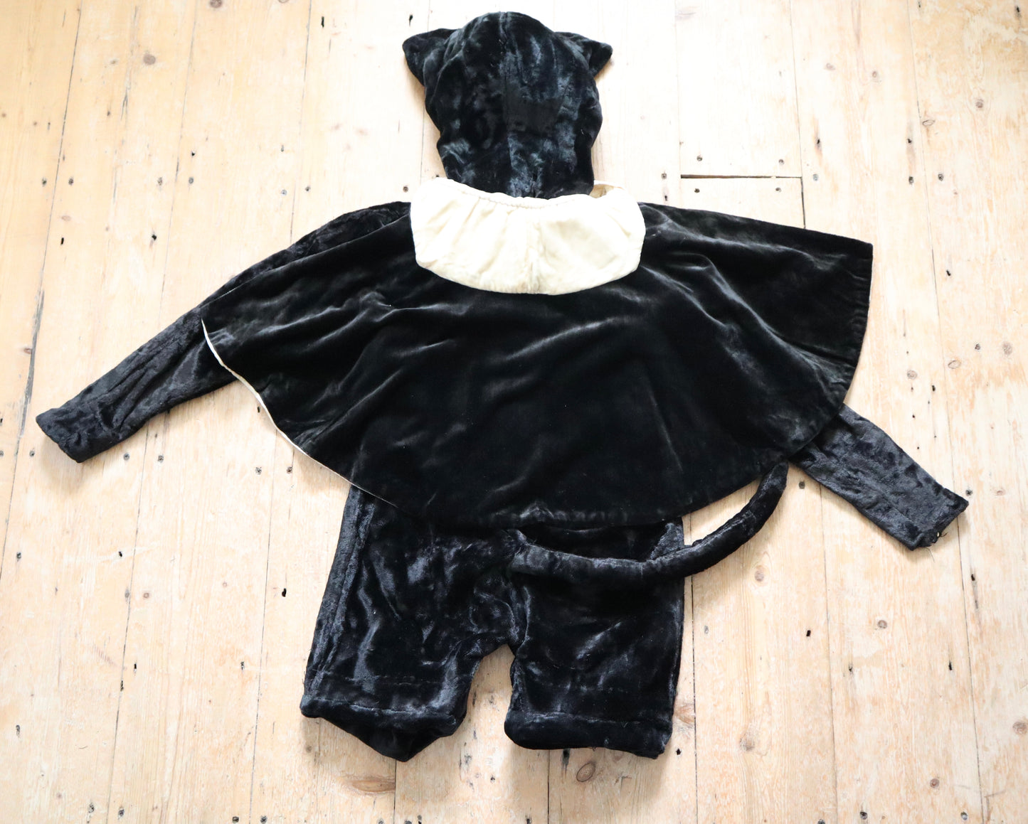 1920s - 30s Child’s Cat Costume Fancy Dress Silk Velvet Puss Boots Cape