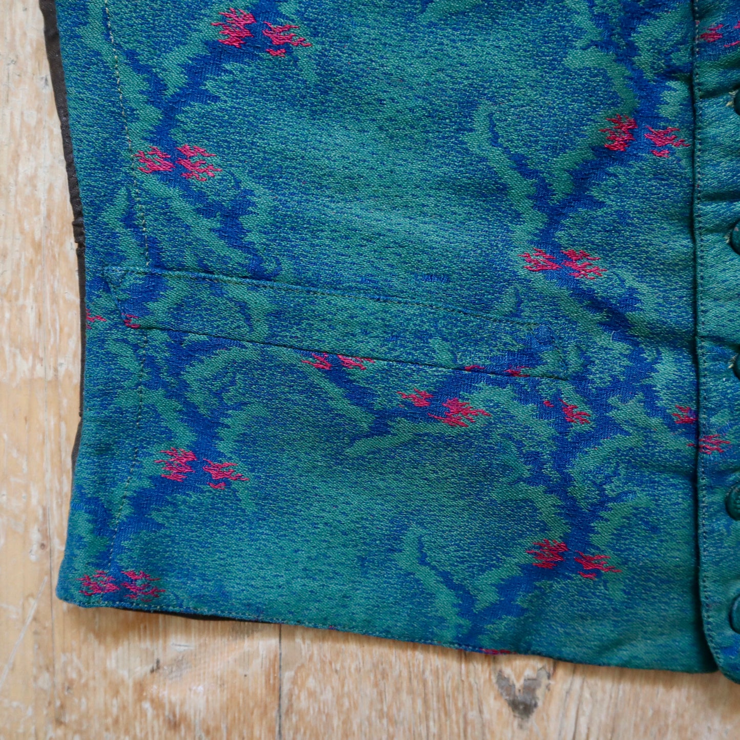 Antique French Silk Vest Waistcoat Green Blue Pink Early 1900s