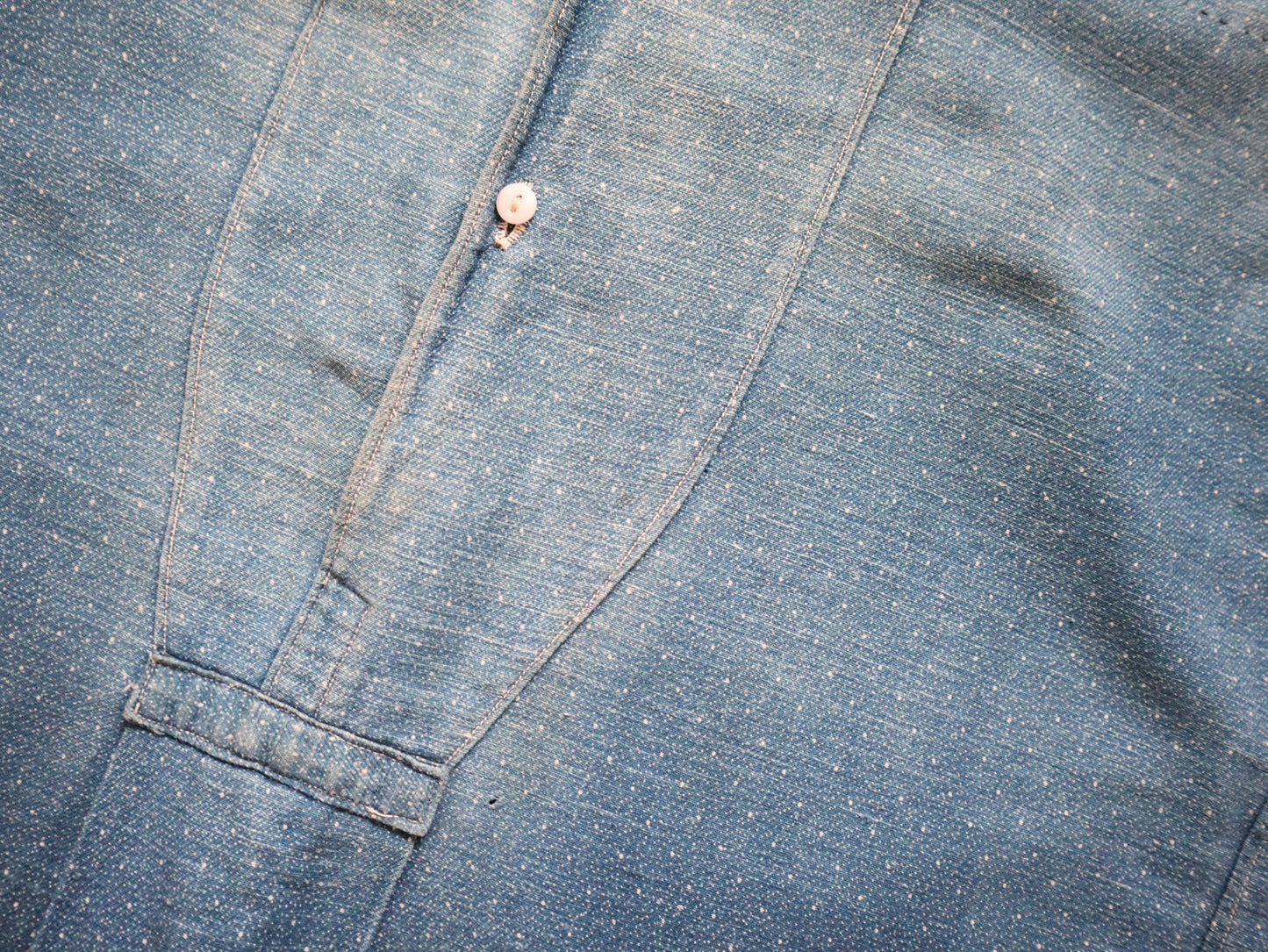 1920s French Blue Indigo Constellation Shirt Patched Repaired RARE Cotton Early Workwear Chore