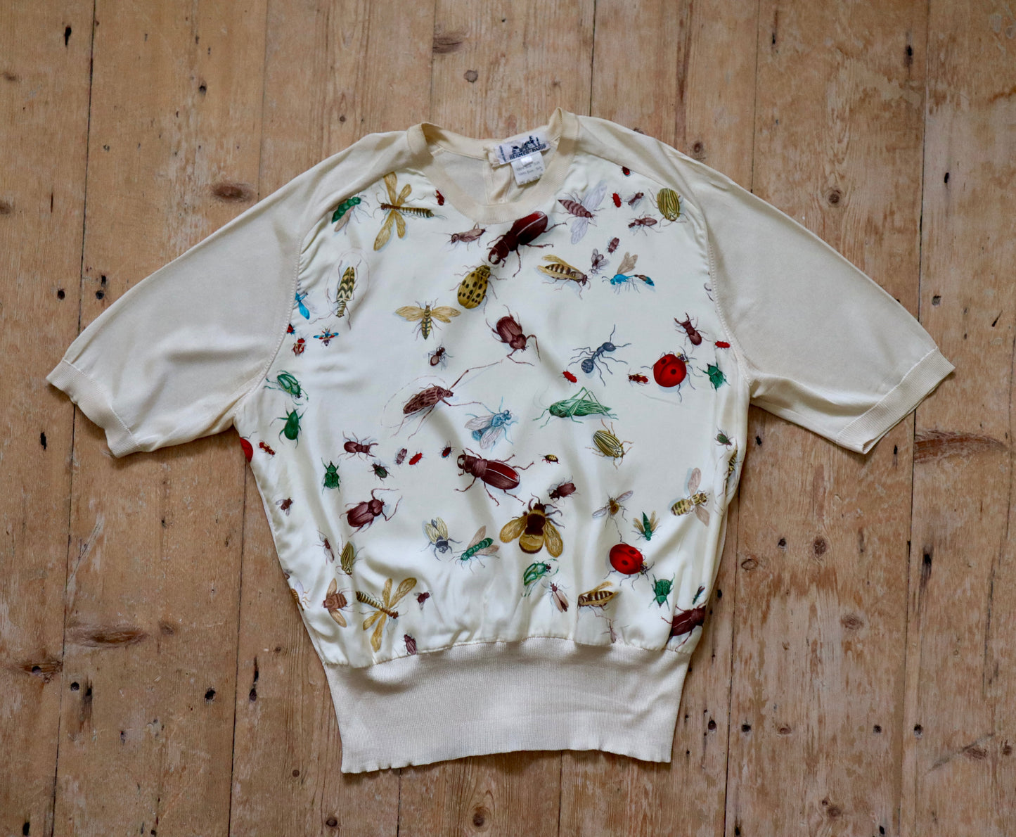 1980s Hermès Silk Blouse Top Les Insectes Insects Bugs RARE