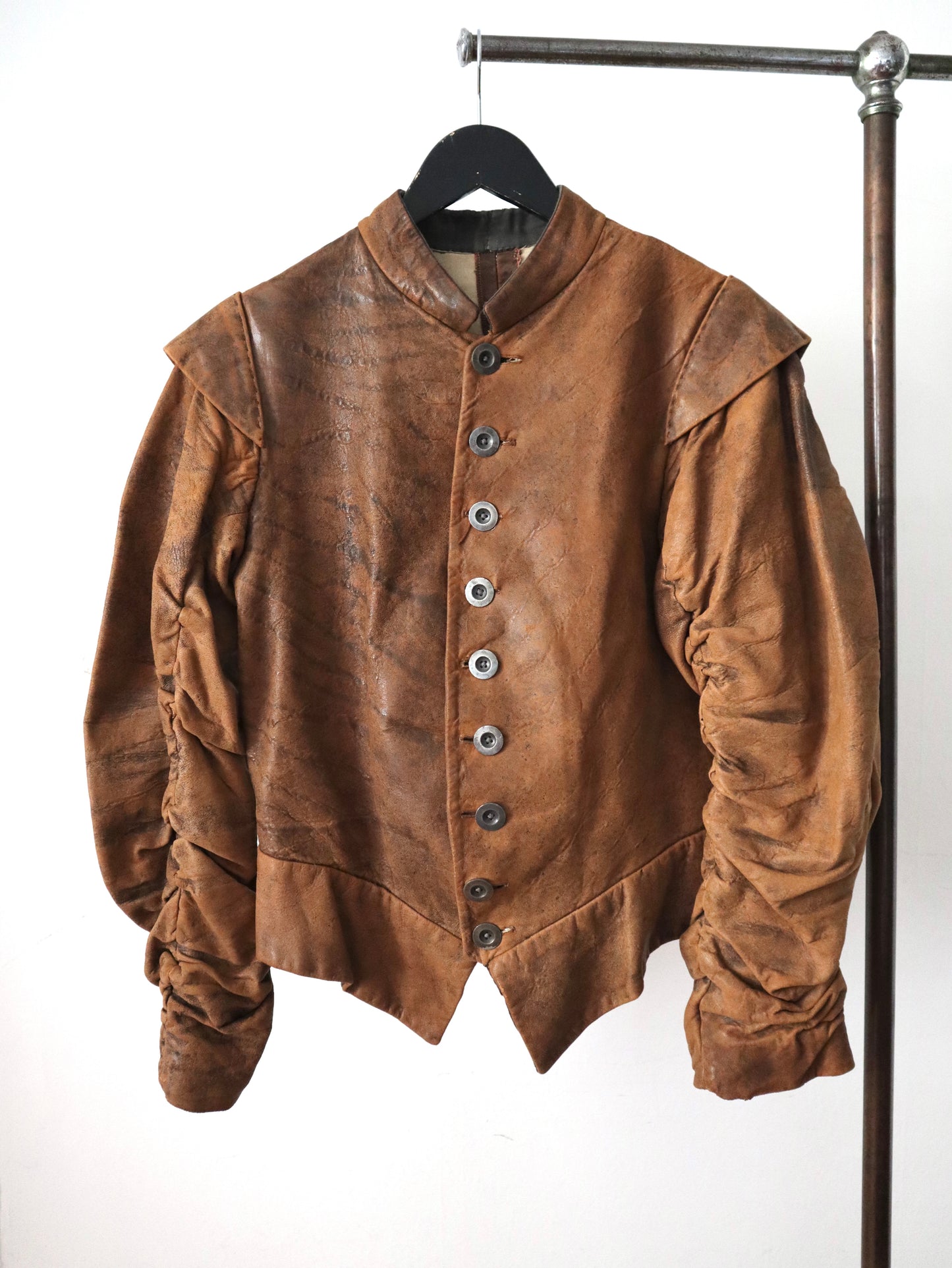 16th Century Style Leather Doublet Jacket Royal Opera House Costume Brown Ruched Sleeves Renaissance Medieval