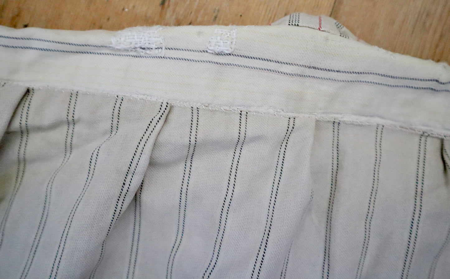 1930s French Workwear Shirt Patched Repaired Stripes Striped