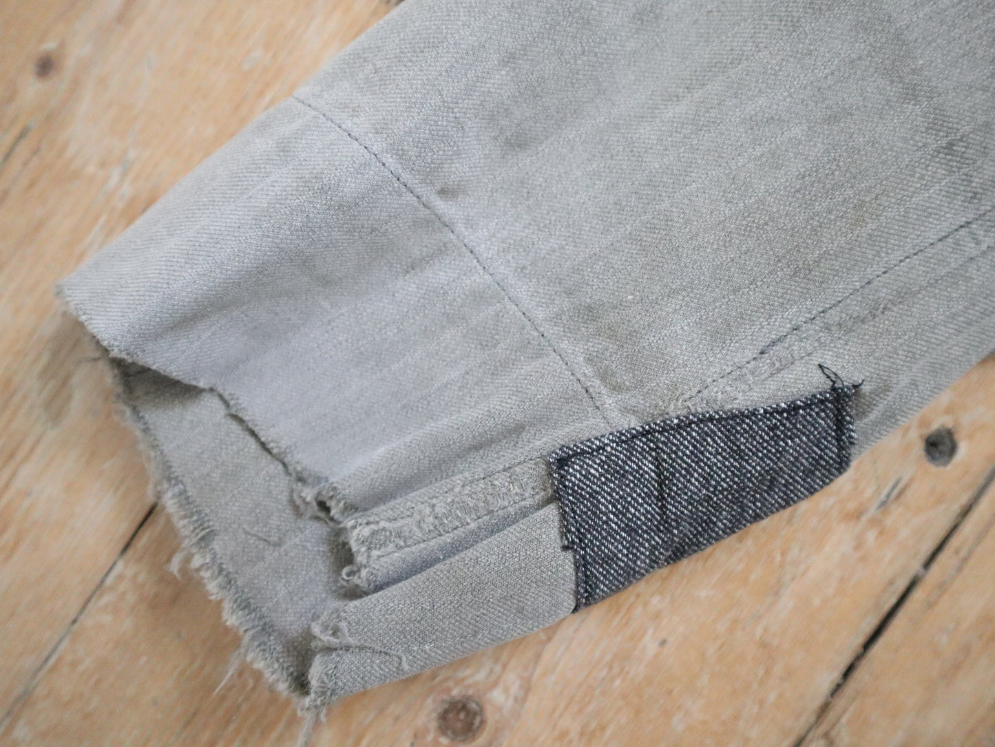 1930s French Grey Cotton Workwear Jacket Patched Repaired