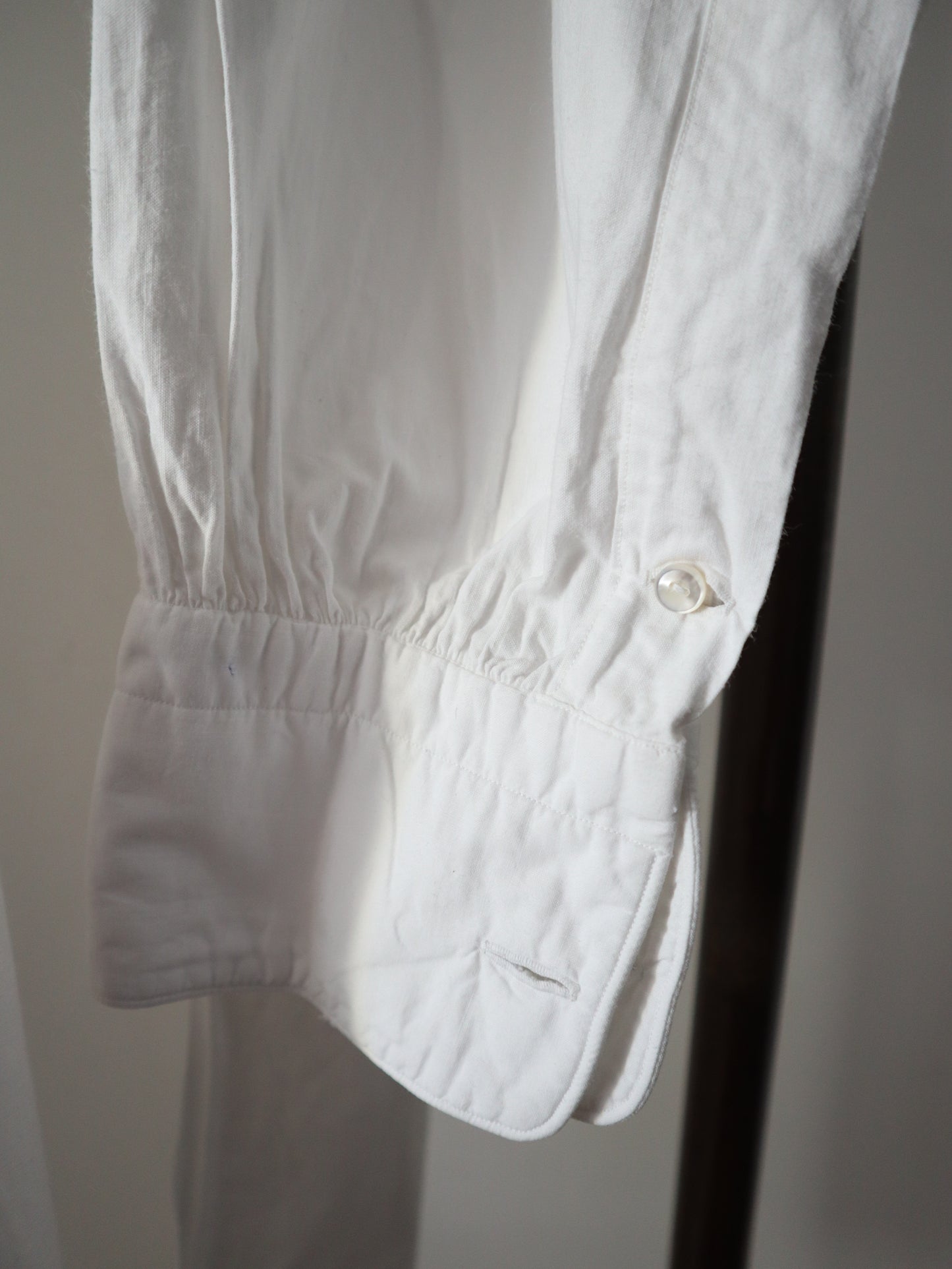 Antique French White Cotton Dress Shirt Long Pleated Bob Monigram JM