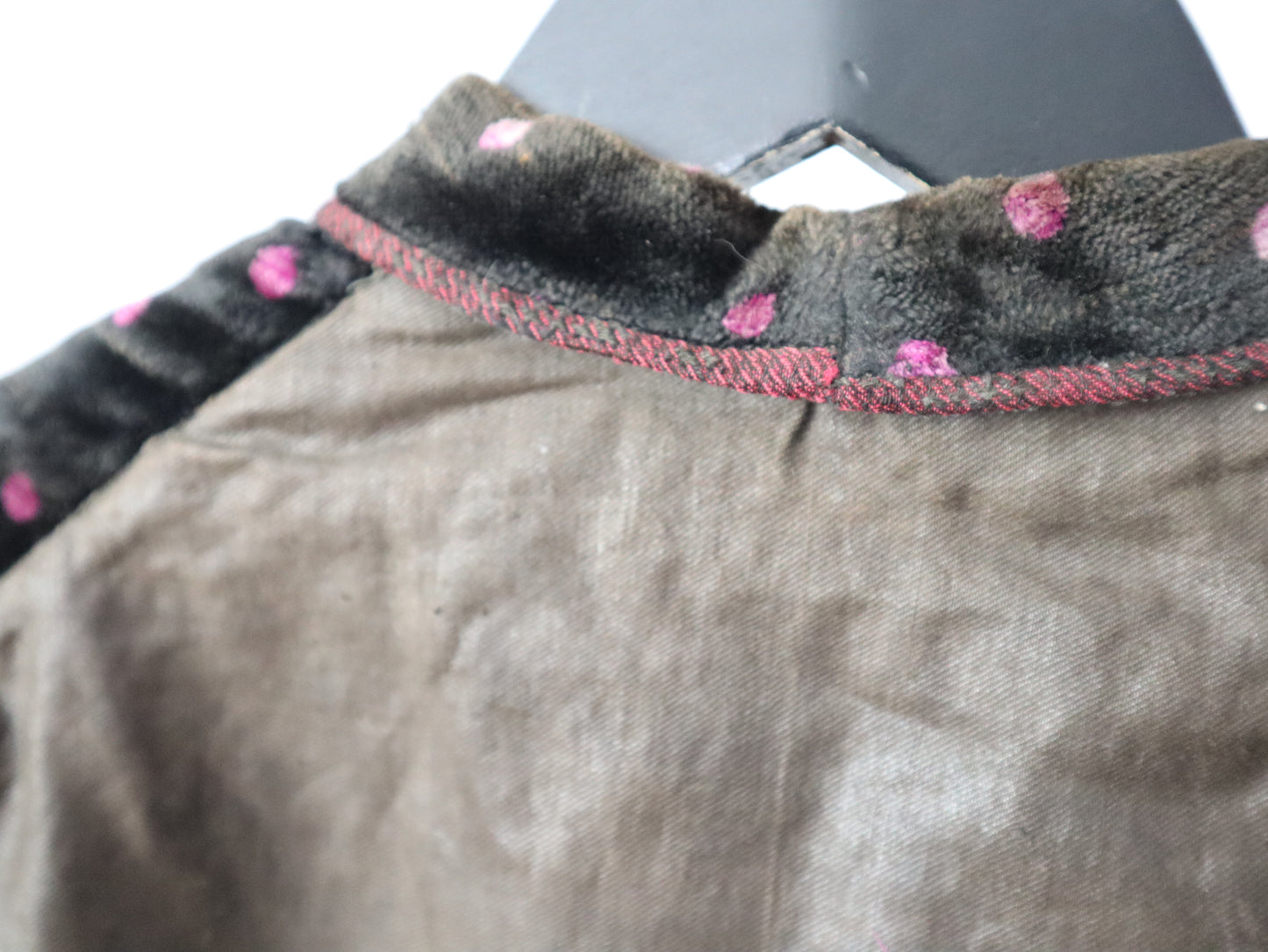 Antique Early 1900s French Silk Velvet Waistcoat with Purple Polkadots
