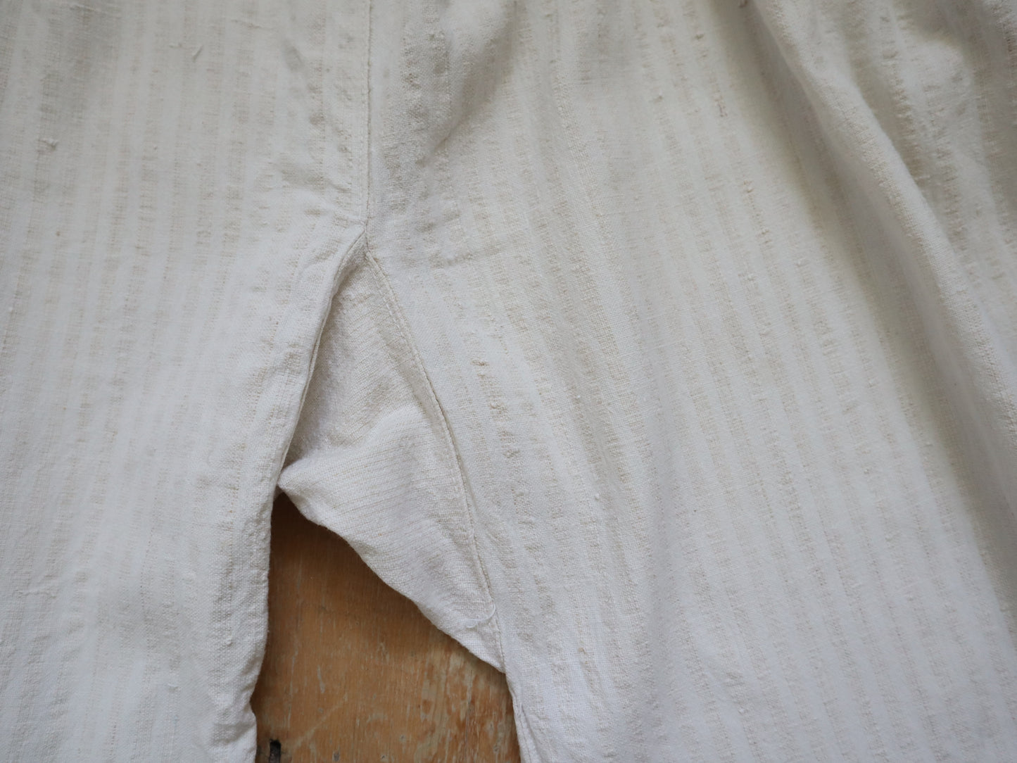 C.1930s Transylvanian Linen Woven Stripe Folk Trousers Pants Cropped Wide