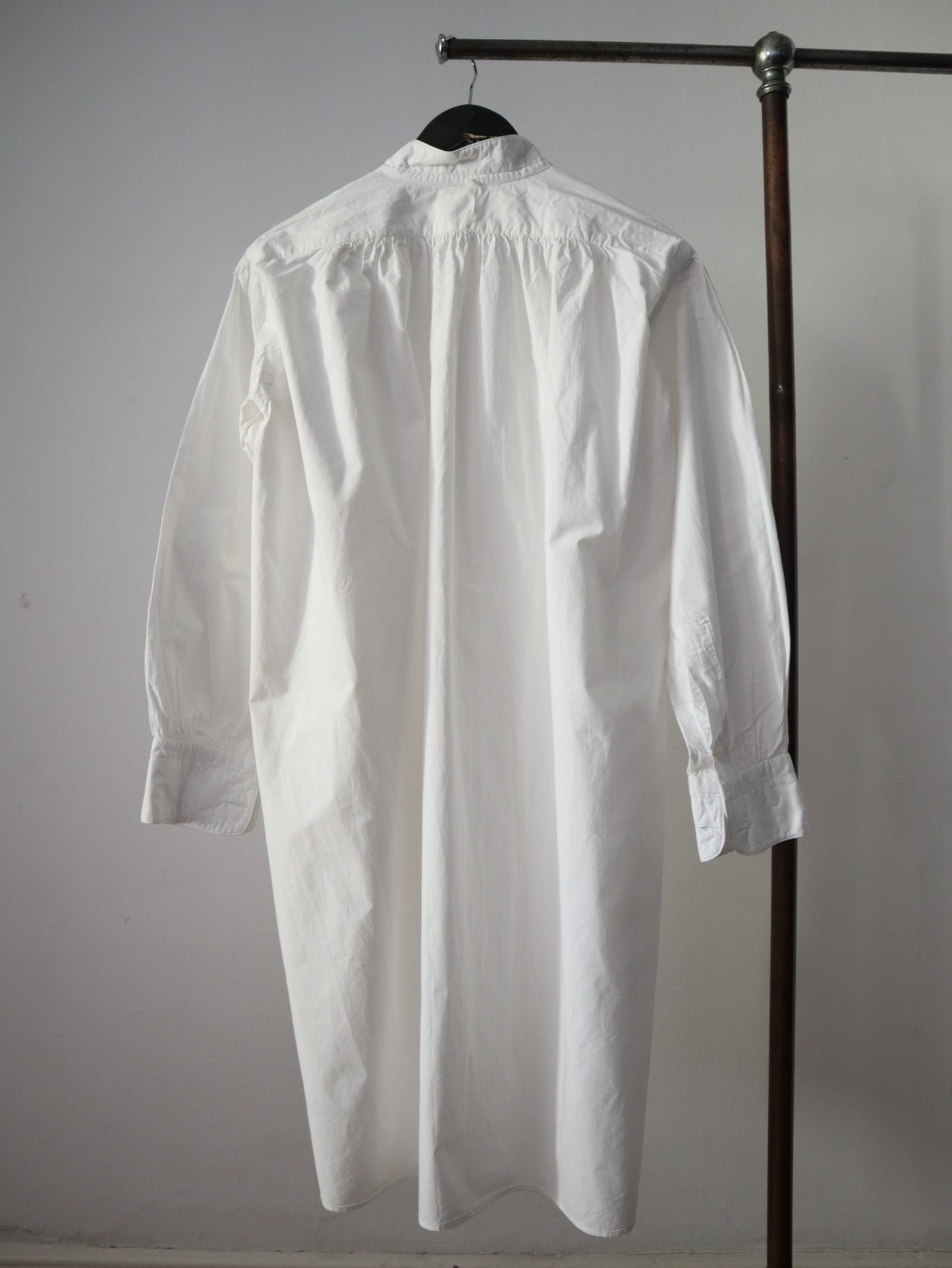 Antique French White Cotton Dress Shirt Long Pleated Bob Monigram JM