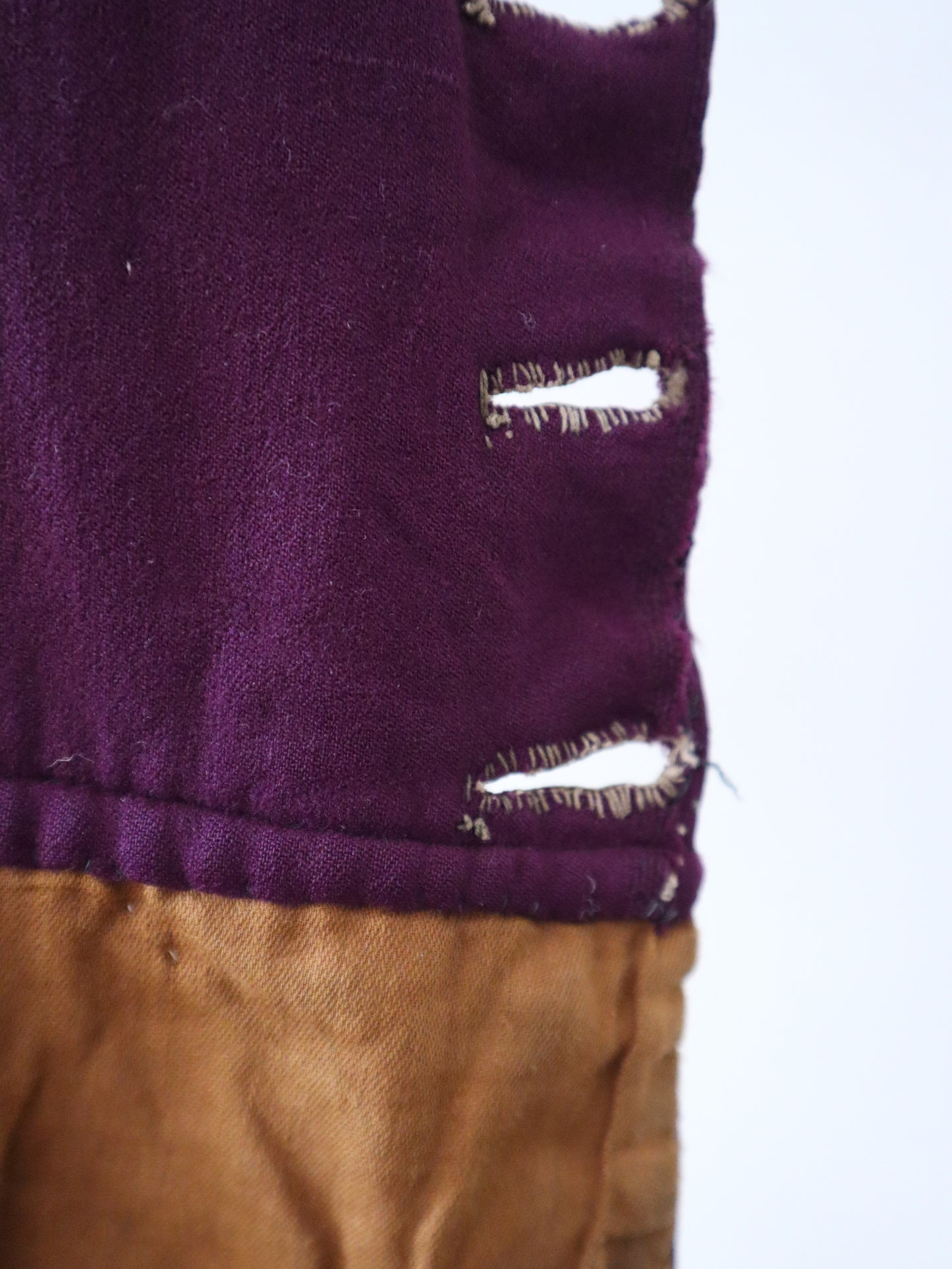Antique French Opera Costume Jacket Purple Wool Green Cotton Sleeves Ribbon Trim Medieval Renaissance