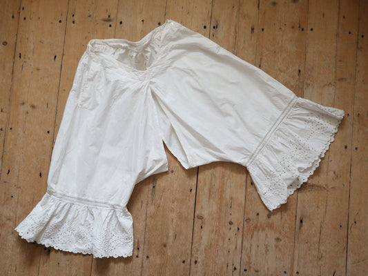 Antique French White Cotton Bloomers Knickers Embroidery Cutwork Early 1900s