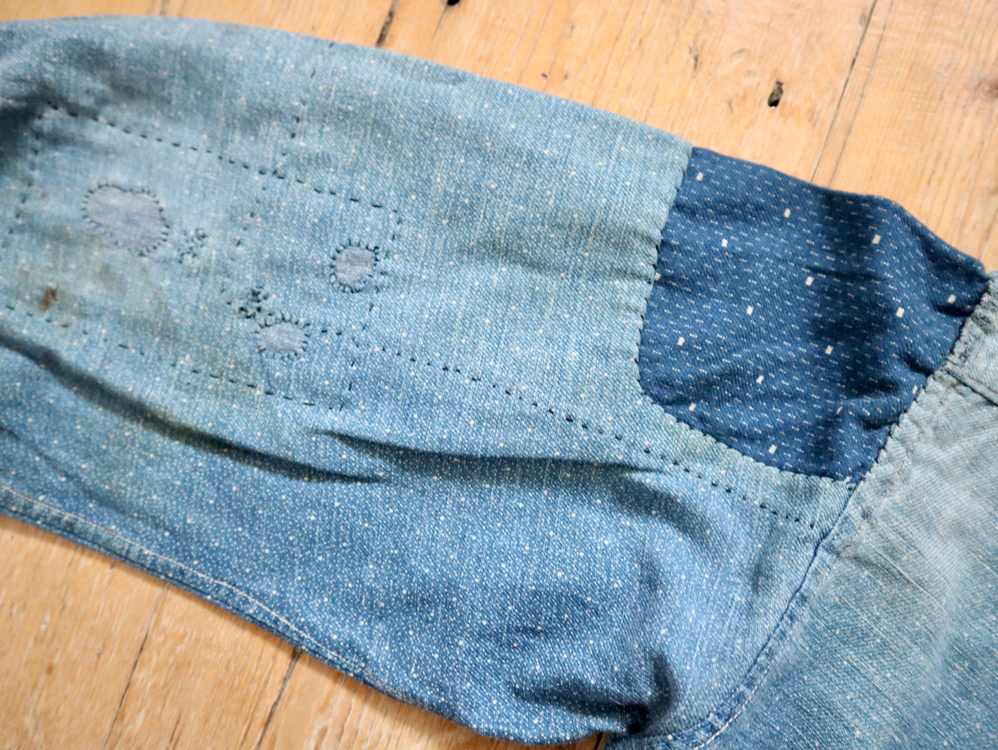 1920s French Blue Indigo Constellation Shirt Patched Repaired RARE Cotton Early Workwear Chore