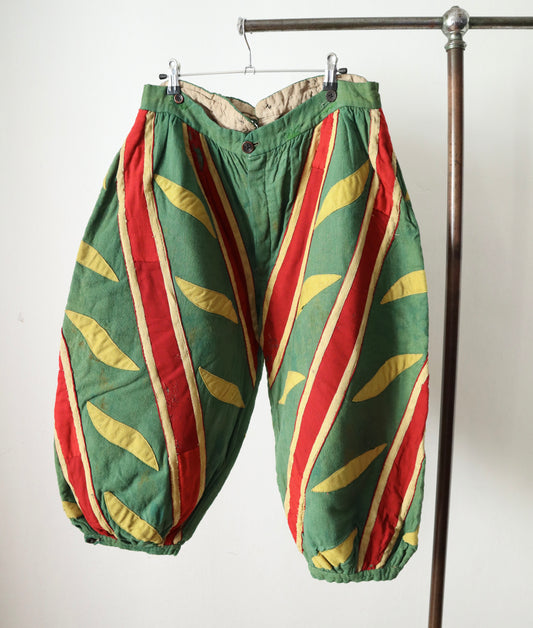 Antique French Opera Costume Breeches Trousers Pants Wool linen Renaissance Style Slash 1900 Green Red Yellow Balloon Leg