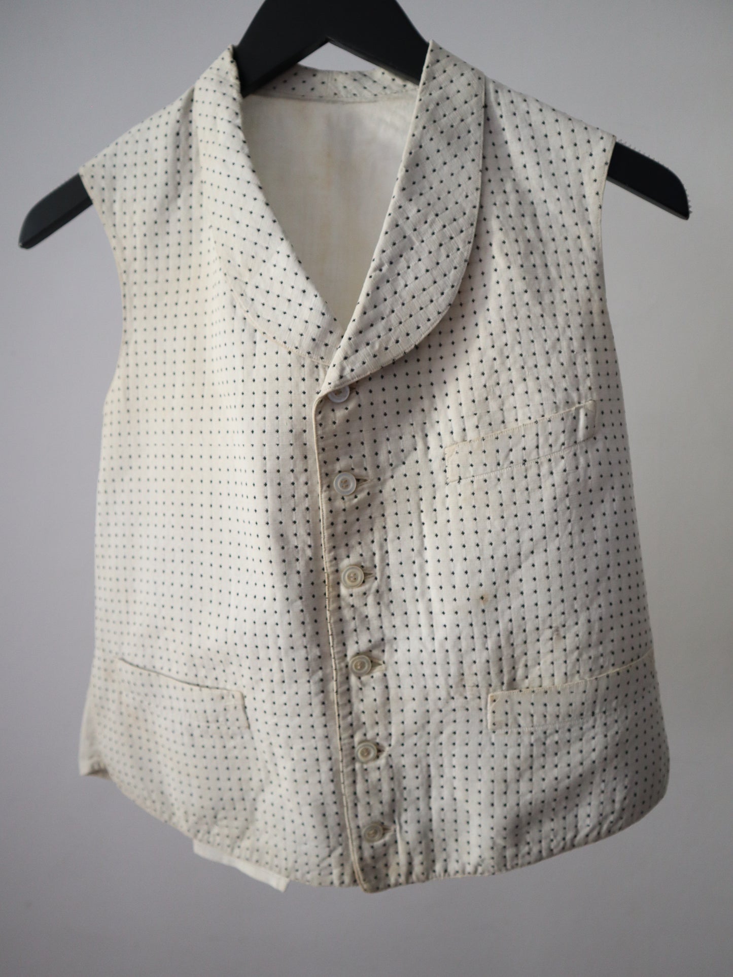 Antique French Cotton Waistcoat White Black Woven Cross Detail