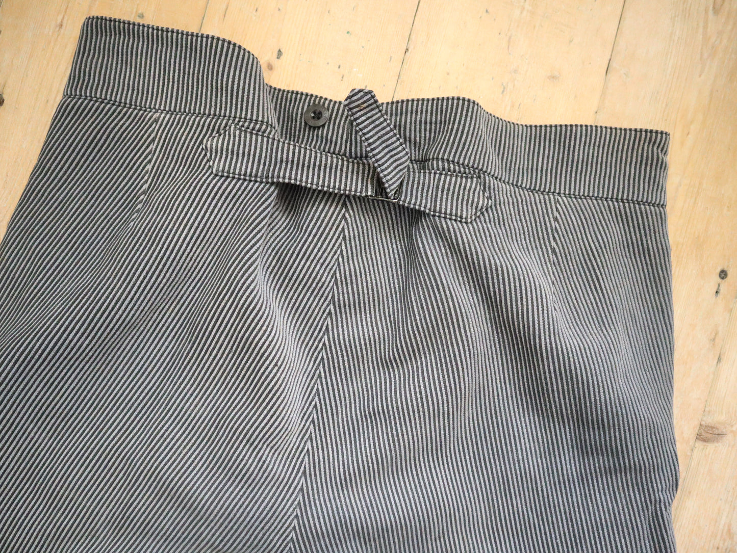 1940s - 50s French Grey Tripe Workwear Trousers Chore Pants Coutil Cotton