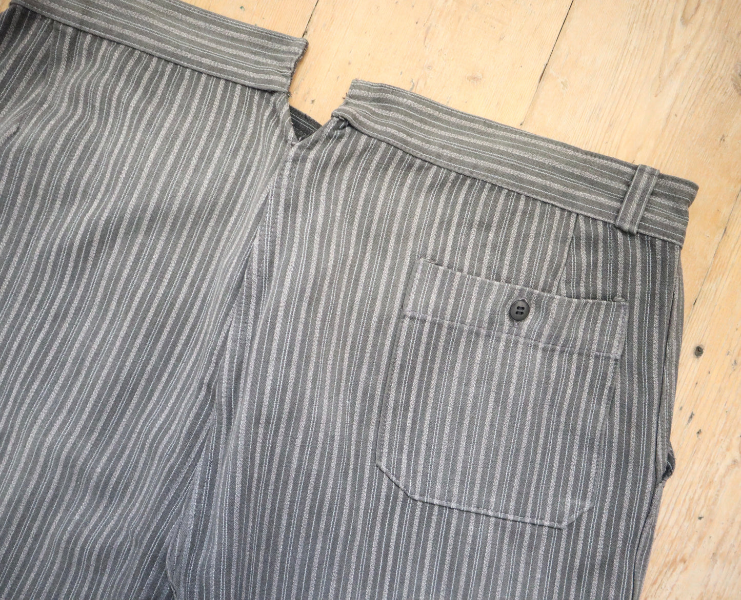 1950s French Grey Salt Pepper Stripe Cotton Chore Pants Workwear Trousers