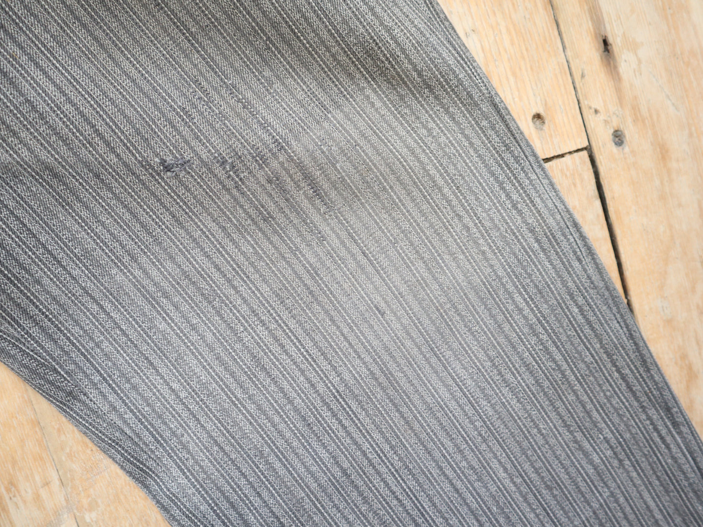 1940s French Workwear Trousers Grey Stripe Salt Pepper Cotton Chore Pants Repairs Darned