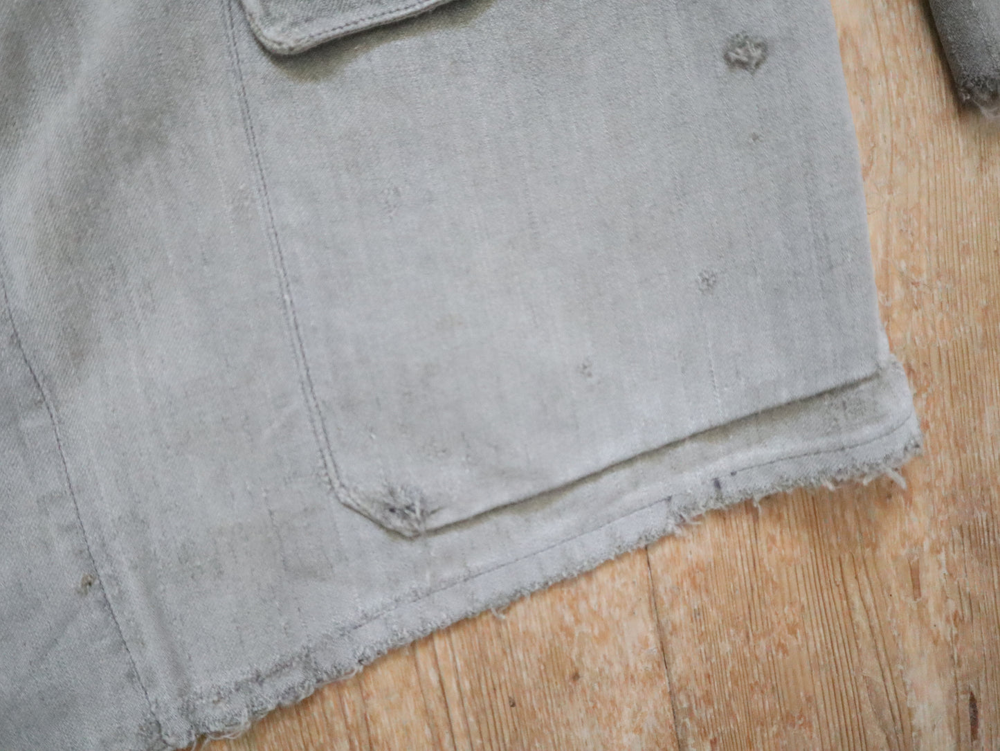 1930s French Grey Cotton Workwear Jacket Patched Repaired